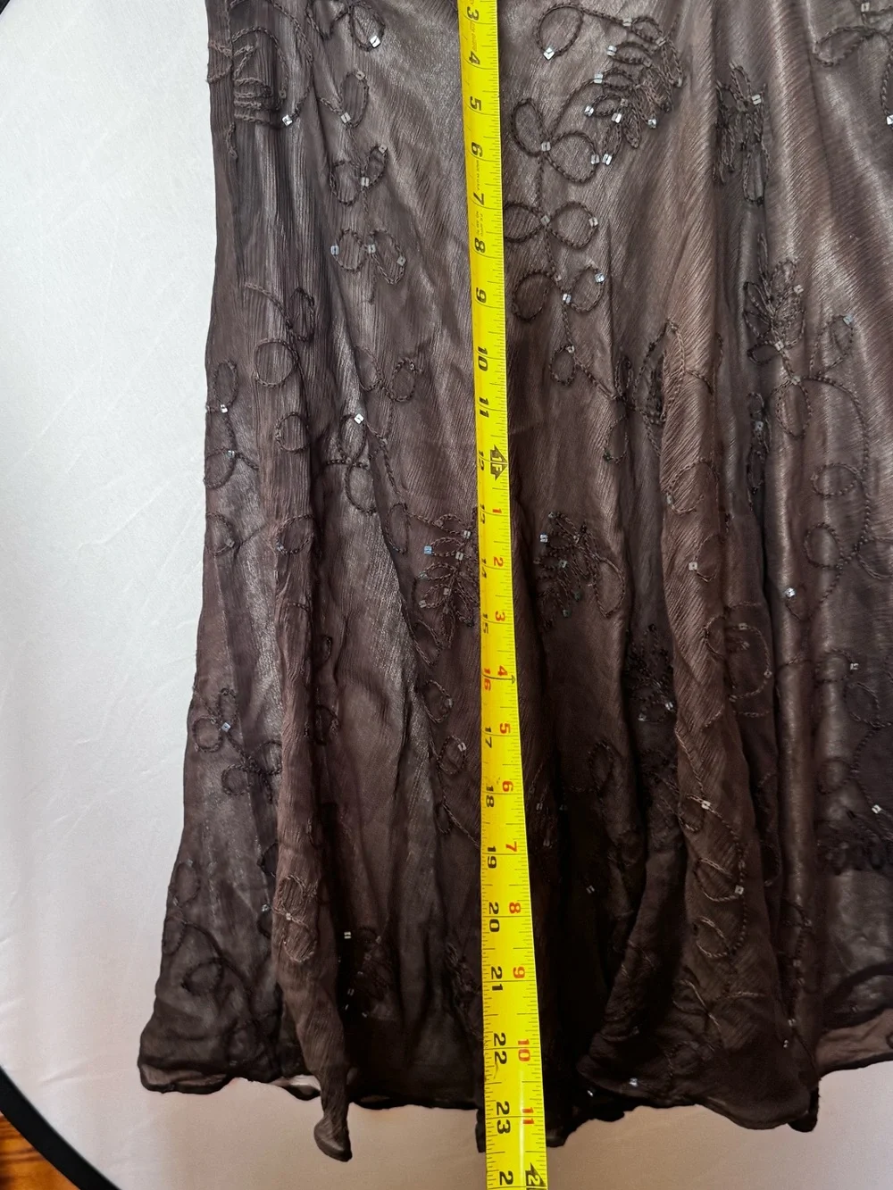 Anne Klein NEW Y2K 100% Silk Sheer Embroidered Sequin Midi Skirt Brown 4 Boho - Picture 15 of 16
